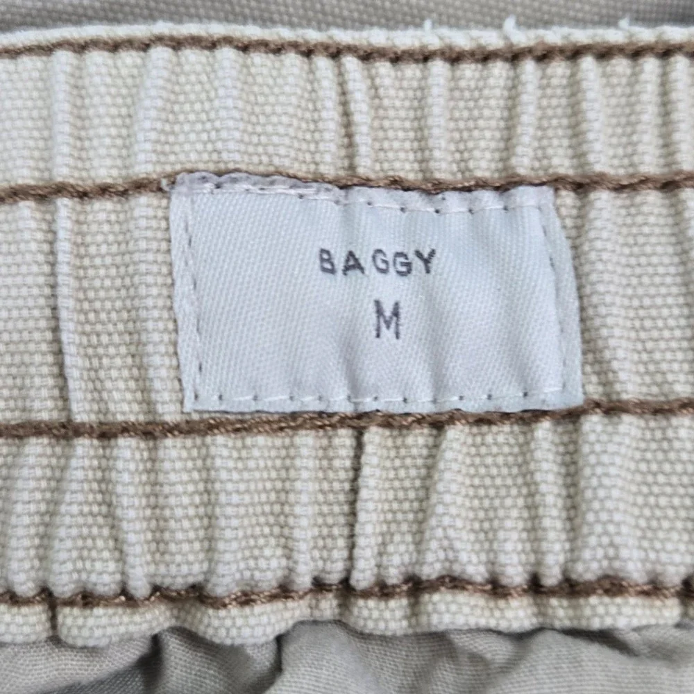PacSun Mens Medium Baggy Cargo Pants Tan Beige Wide Leg Drawstring Skater Grunge